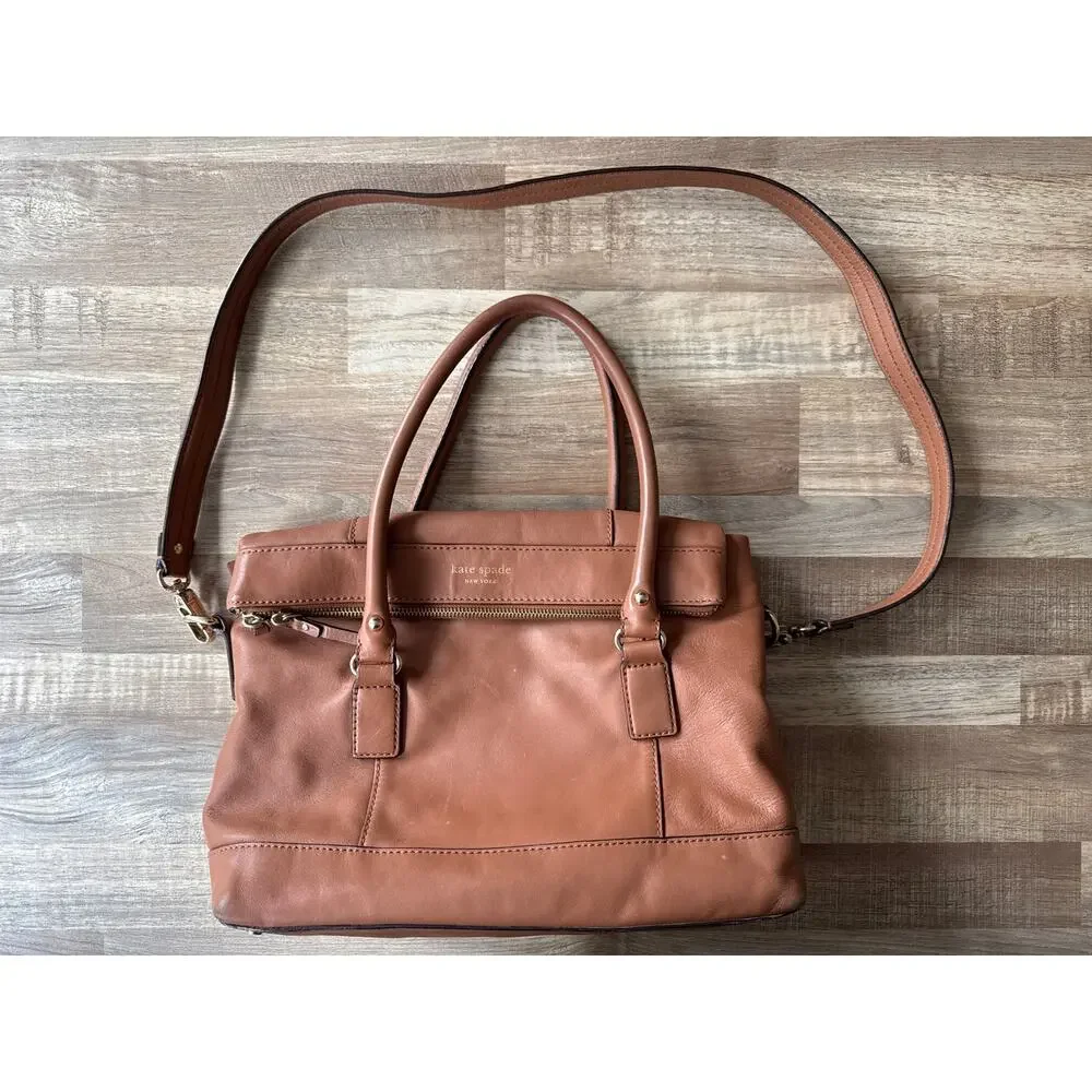 Designer Kate Spade New York Fremont Place Carmen Convertible Bag Brown Preppy